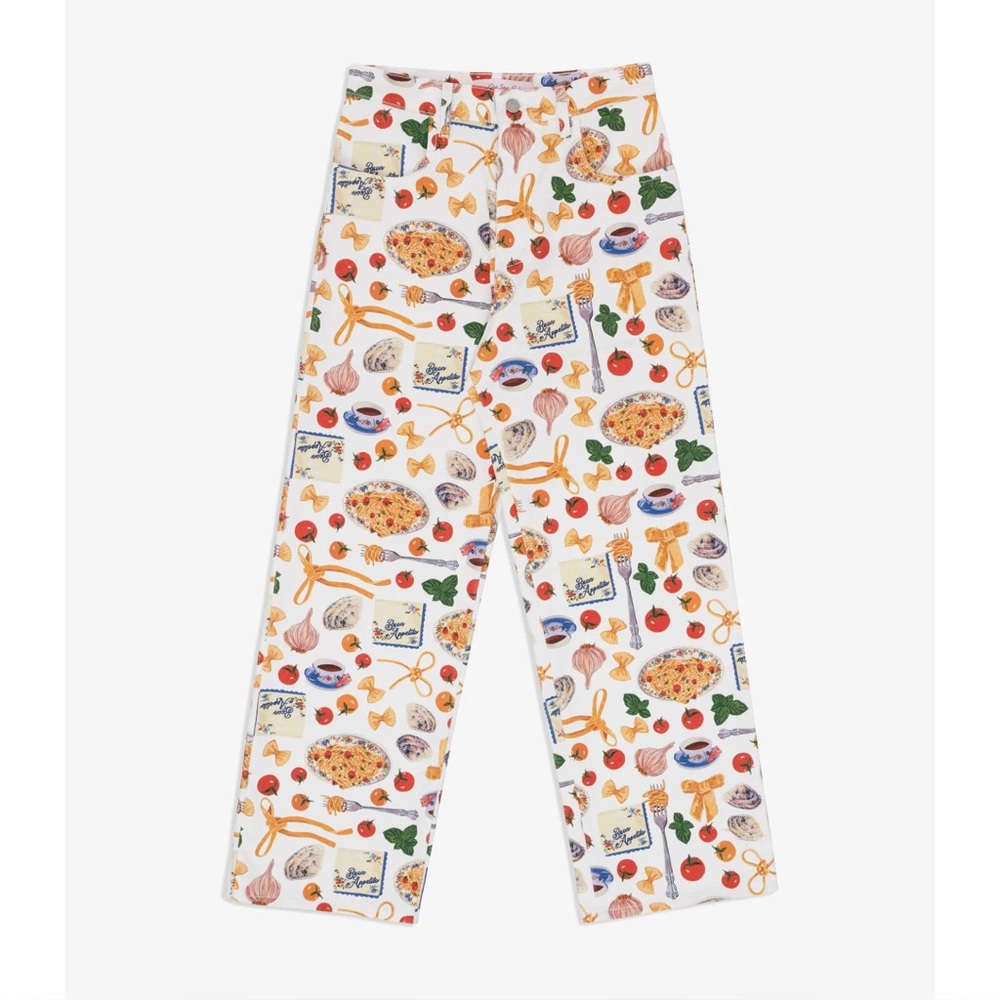 NWT Lisa Says Gah Buon Appetito Print Robyn Jeans Pants Trouser Denim Pasta 12